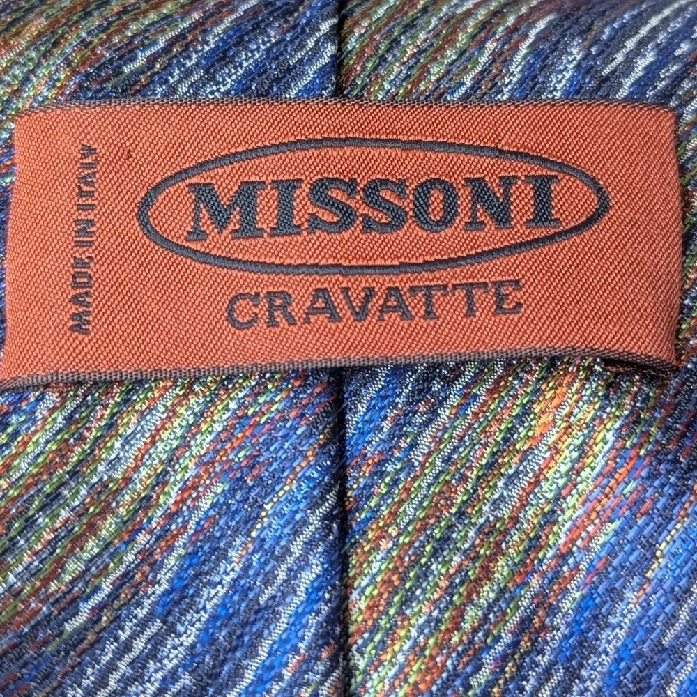 Missoni Cravatte 100% Silk Tie Blue Colorful Made in Italy